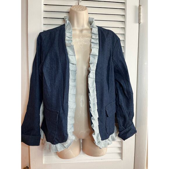 Vintage 90s  LAL Live a Little denim and‎ fleece trim jacket L retro boho avant - Picture 1 of 7
